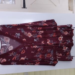Xhilaration burgundy floral plunge dress, size S